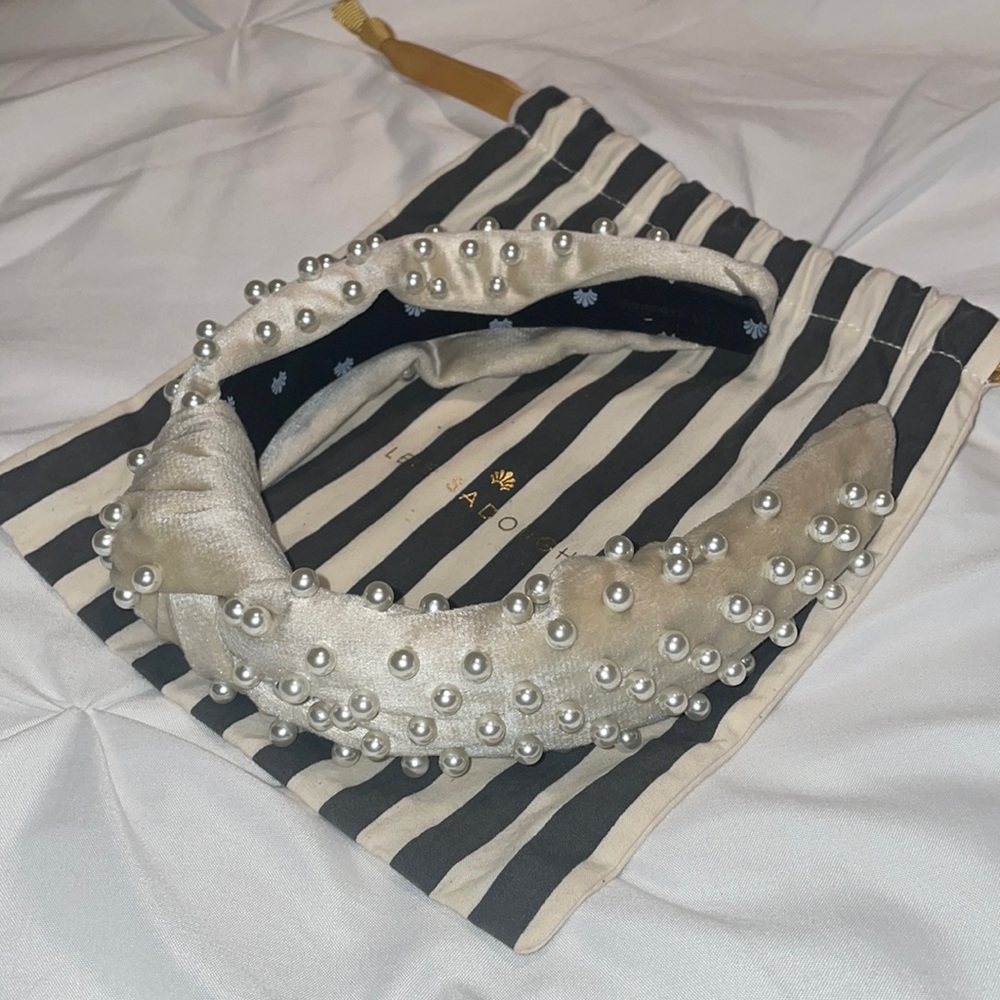 Lele Sadoughi Ivory Velvet Pearl Headband